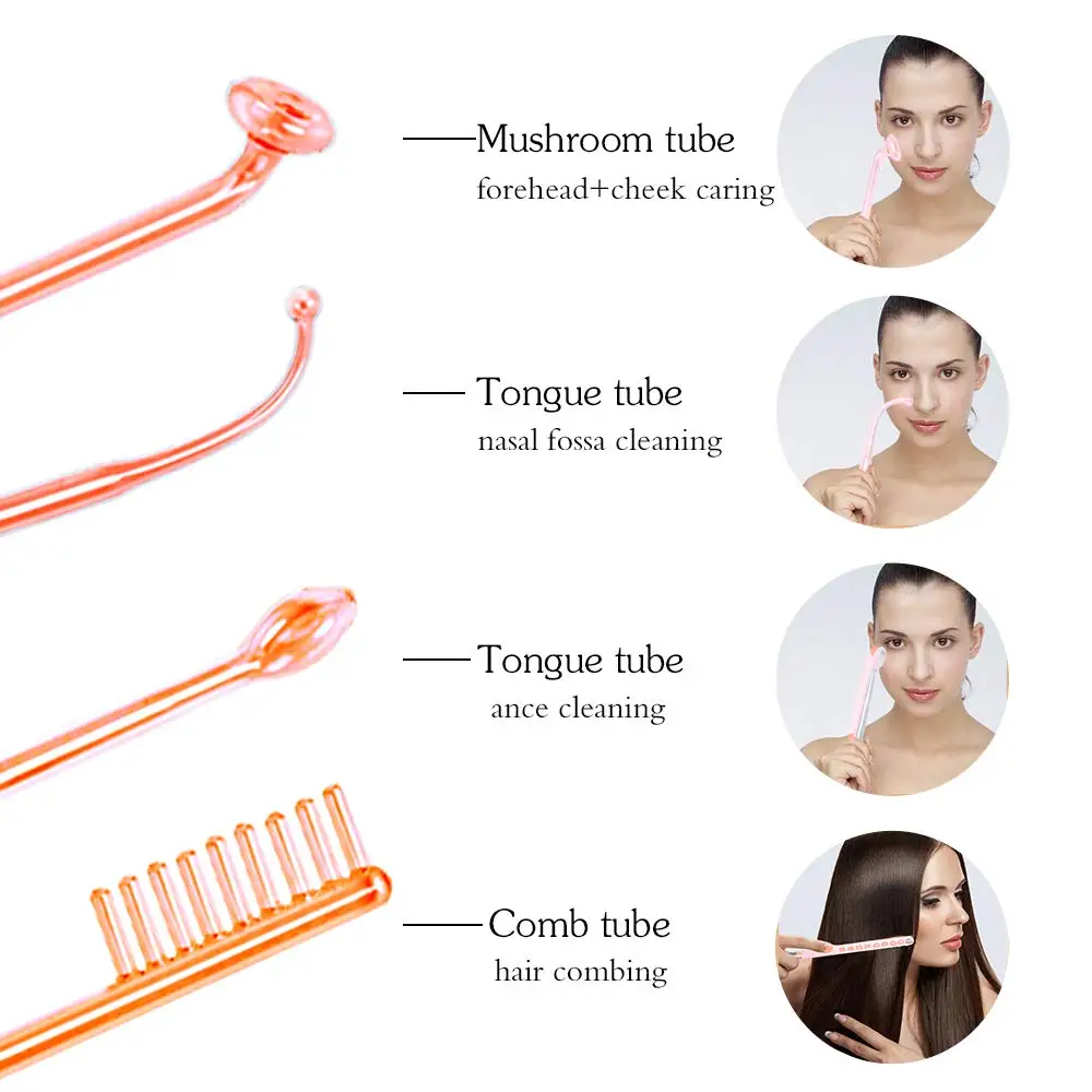 4 IN 1 High Frequency Electrotherapy Wand Host Machine Glass Tubes Accessories Anti Wrinkle Acne Face Skin Care Beauty Massager