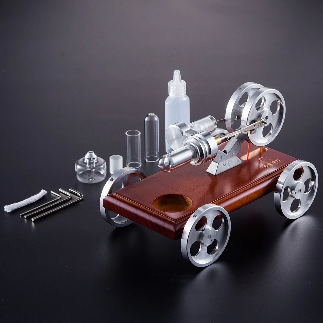 Solid Wood Baseplate DIY Stirling Engine Car Stem Steam Model Set