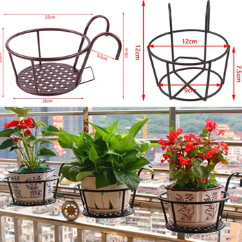 

3Sizes Outdoor Hanging Basket Plant Iron Racks Garden Supplies Fence Balcony Round Flower Pot Home Decoration