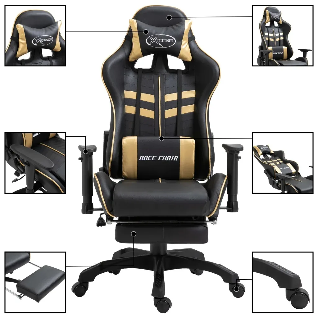 vidaXL Ergonomic Computer Gamer Chair Home Cafe Chair With Footrest Height-Adjustable Design Office Chair Furniture