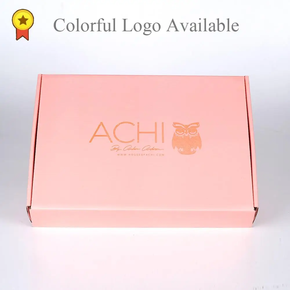 100 шт./лот, розовые гофрированные упаковочные коробки, упаковочная коробка с красочным логотипом, упаковочная коробка для одежды, париков для волос, подарочная коробка