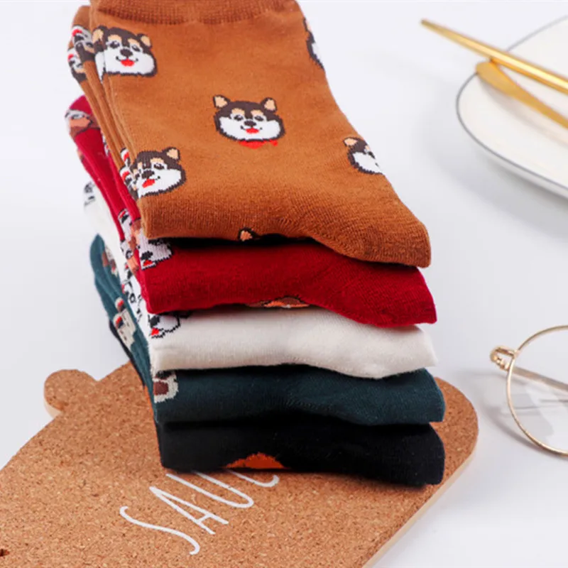 New Fashion Kawai Cartoon Women Combed Cotton Socks Girls Funny Shiba Inu Dog Corgi Lovely Animal Pattern Casual Sock