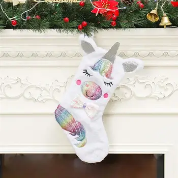 

1Pc Unicorn Designed Christmas Stocking Christmas Candy Holder Gift Socks Hanging Pendant with/without Light