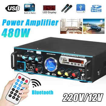 

12/220V 480W Audio Power Amplifier 2CH HIFI Digital bluetooth Stereo Subwoofer Bass Car Home Theater Amplifier W/Remote Control