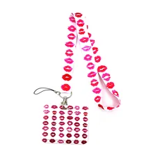 

Pink Lips Kiss Key lanyard Car KeyChain ID Card Pass Gym Mobile Phone Badge Kids Key Ring Holder Jewelry Decorations