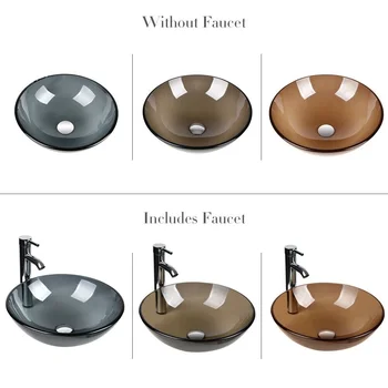 

Bathroom Transparent Glass Vessel Sink Basin Bowl Chrome Faucet Pop Drain Combo