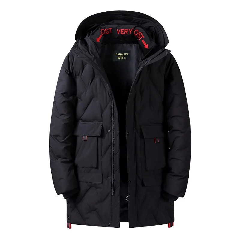 Новинка, зимний мужской пуховик, модный британский стиль, плотный, теплый и длинный капюшон, высокое качество, Молодежная мужская парка, пальто 9056