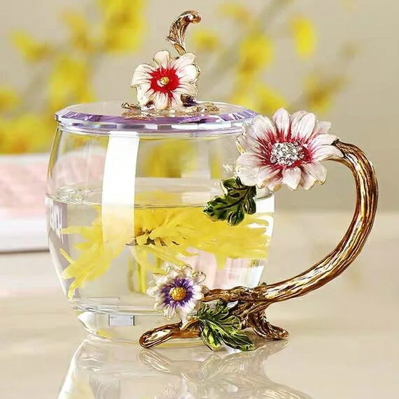 

Hand-made FaLang Flower Glass Scented Tea Mug Coffee Milk Lemon Juice Cup Lover Gift Couple Mug Dropshipping Available