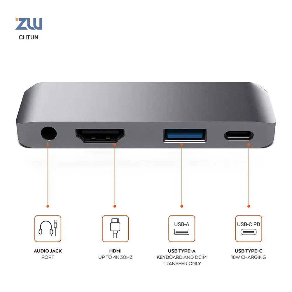 Type C Hub Adapter with USB C PD Charging 4K HDMI USB 3 0 3 5mm Headphone Jack for iPad Pro SAMSUNG S8 S9 S10