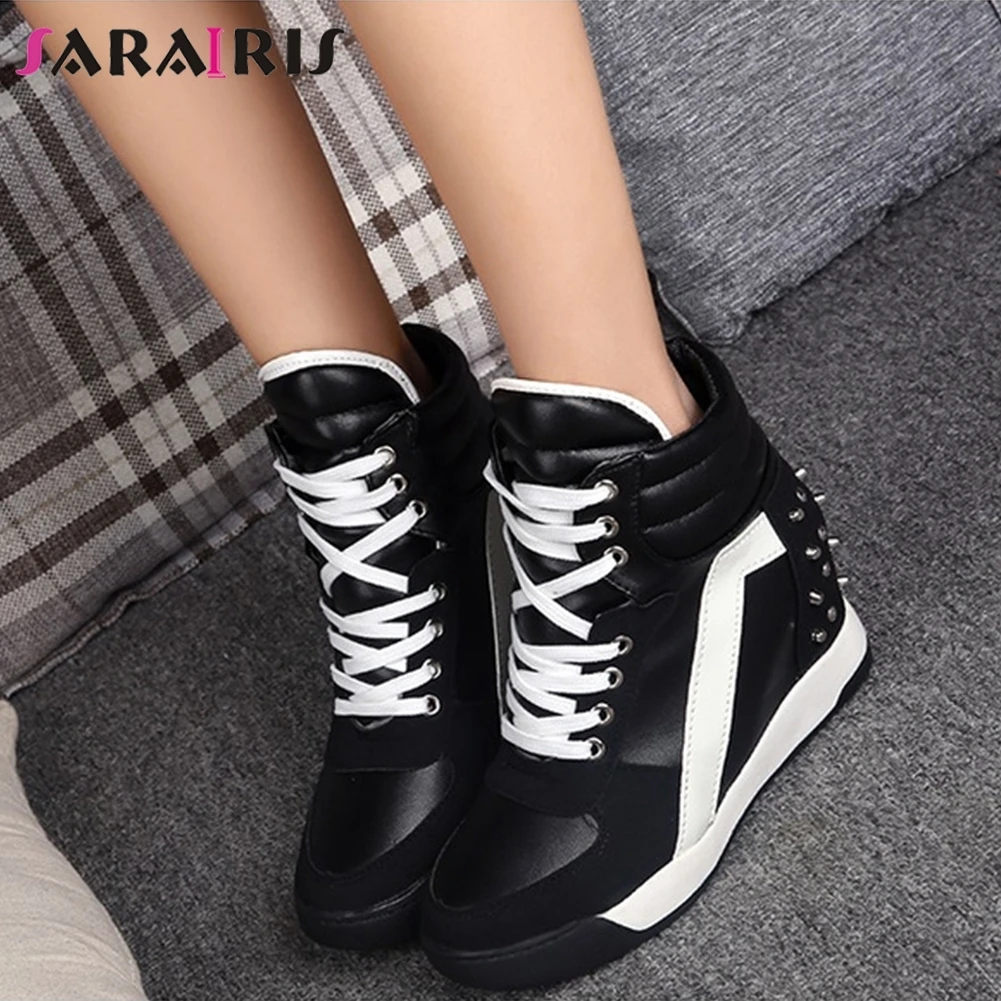 

SARAIRIS New Female Fashion Mixed Colors Rivet Spring Autumn Pumps 2020 Casual Pumps Women Wedges High Heels Shoes Woman