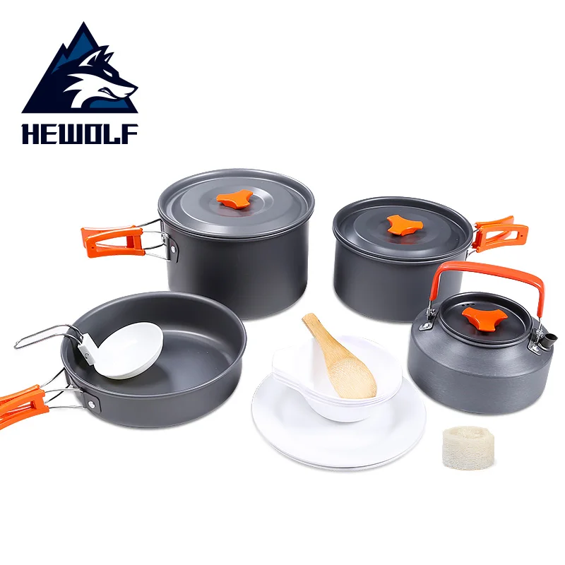 Utensílios de Mesa ao ar Utensílios de Mesa Hewolf Pessoas Livre Acampamento Caminhadas Pesca Portátil Panelas Piquenique Pan Chaleira Pote Tigela Viagem 2019 4-5