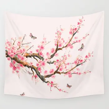 

Pink Cherry Blossom Dream Tapestry Flower Wall Hanging Room Carpet Bedspread Beach Mat Tapestries Art Home Accessories