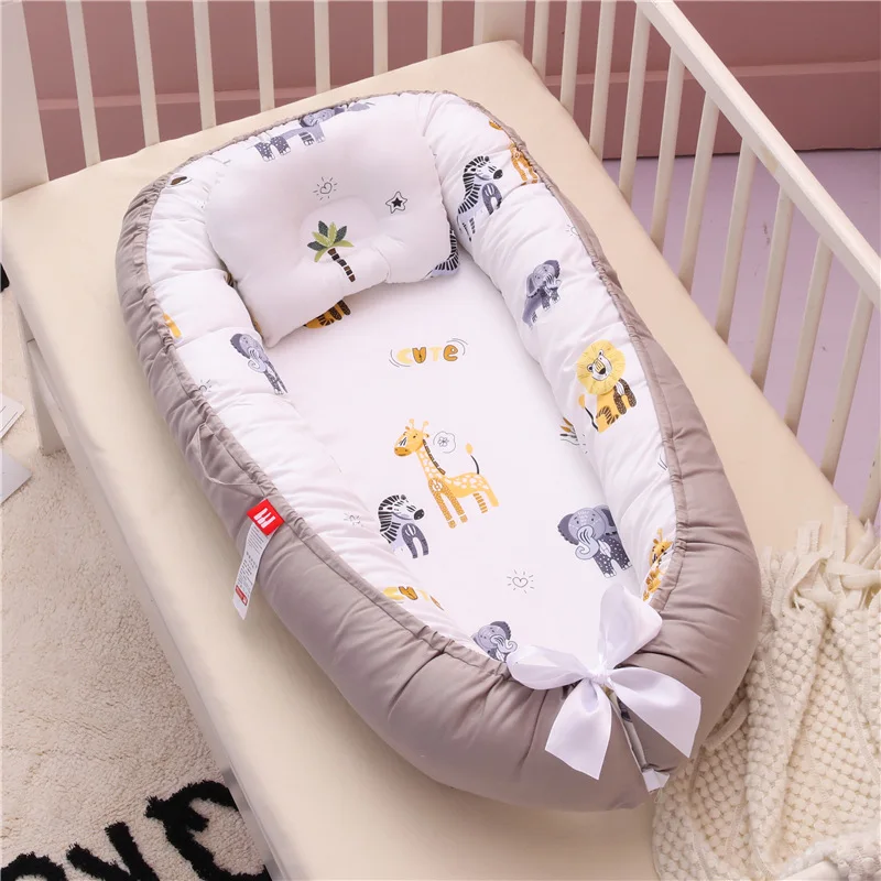 Nest Bed Bassinet-Bumper Baby-Lounge Portable Crib Newborn-Baby Cotton with Pillow Cushion