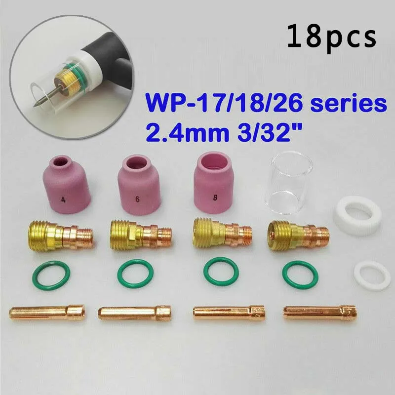 package 18pcs TIG сварочный фонарь короткие газа объектив термостойкие Стекло Набор чашек для WP-17/18/26 2,4 мм 3/3" O-образных уплотнительных кольца полуавтоматической сварки - Цвет: package 18pcs