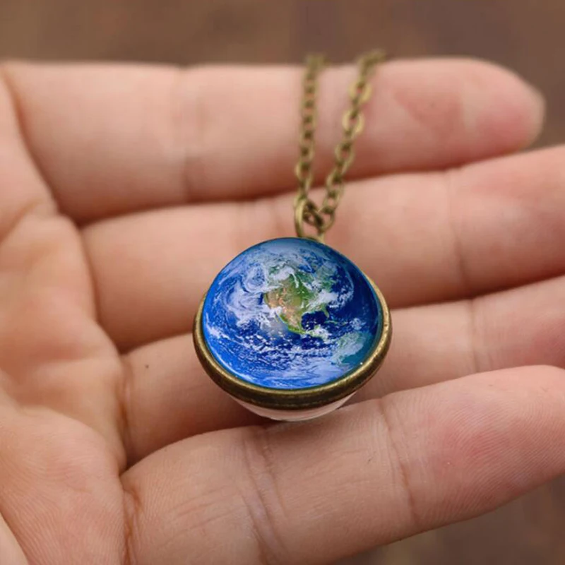 

Earth World Pendant Necklace Women Fashion Double Sided Globe Outdoor Collares Girl Aesthetic Art Gift Femme Colar Drop Shipping