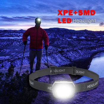 

XPE SMD LED Headlight Wave Sensor Built-in USB Rechargeable Battery Torch Lamp Flash Head Lamp Torch Lantern for Hunting