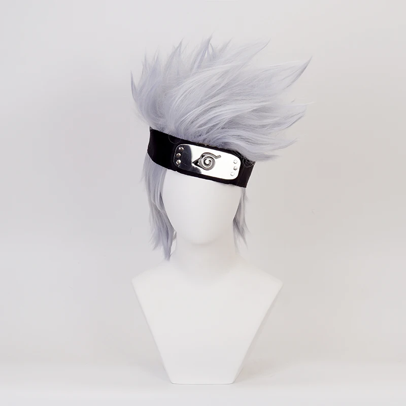 Hatake Kakashi Short Layered Silver Grey Heat Resistant Synthetic Hair Cosplay Costume Wig + Headband Cap | Тематическая одежда и