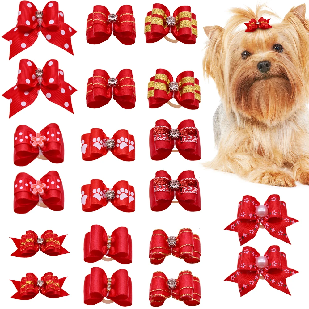 10Pcs Handmade Pet Dog Bow Diamond Pearl Pet Supplies Pet Hair bows Boutique Puppy Pet Dog Grooming Accessories for Small Dogs 2