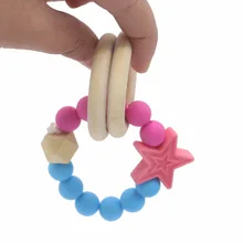 Best Price Imebaby Baby Cartoon Molar Wooden Teether Rodent Child Silicone Bead DIY Bracelet Baby Hand Toy Teether