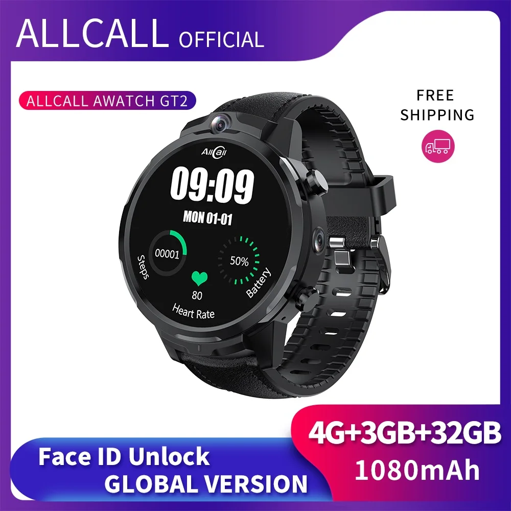 US $119.03 Allcall Awatch Gt2 16 4g 3gb 32gb Smart Watch Men Face Id Camera 1080mah Heart Rate Gps Waterproof Android Smartwatch Phone