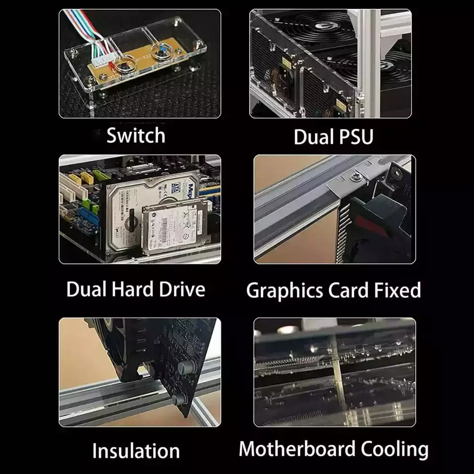 6 8 12 19 GPU 광부 마이닝 장비 알루미늄 쌓을 수있는 야외 케이스 컴퓨터 ETH 프레임 장비 Bitcon 광부 키트 조립되지  않은 Ethereum - AliExpress