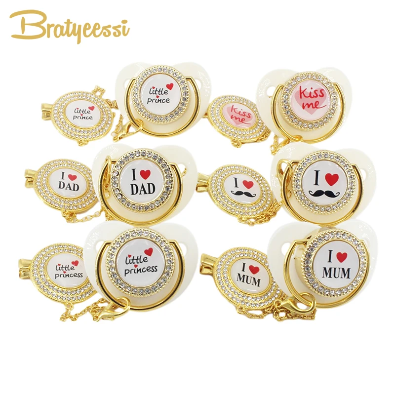 Dummy Pacifier Nipple Baby Silicone Gift Bpa-Free Infant Golden-Bling Love Mum