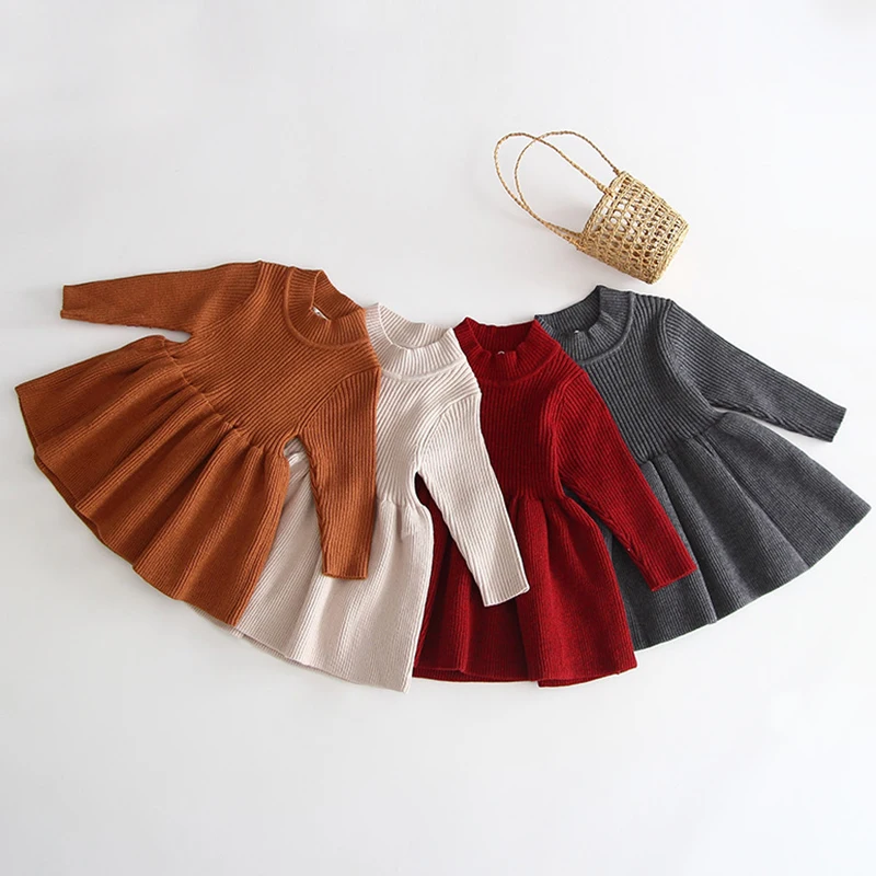 Осень-зима, шерстяной вязаный свитер для девочек, платье для маленьких девочек, вечерние платья для девочек, одежда для маленьких девочек на свадьбу