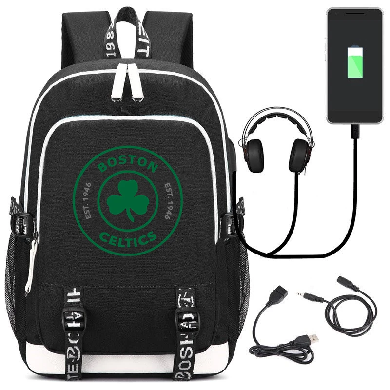 

Reflective Backpack Boston Celtics Fashion USB Laptop Backpack Trend School Bag for Girls Boys Teenagers Bagpack Travel Bookbag