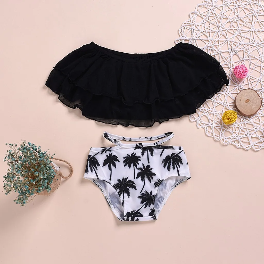 2019 Bikinis Set Hot Summer Print Lovely Ruffles Girls High Waist Toddler Off Shoulder Tankinis Bathing Swimsuit Maillot De Bain |