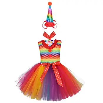 

Children Rainbow Color Tutu Skirt Unicorn Headwear Skirt Set For Girls Dress Rainbow Suit Cosplay Clown Costume