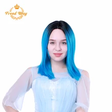 Тренд способ короткий прямой синий Боб средняя часть 1" парик Омбре синтетический парик фронта шнурка для черных/белых женщин парики на каждый день