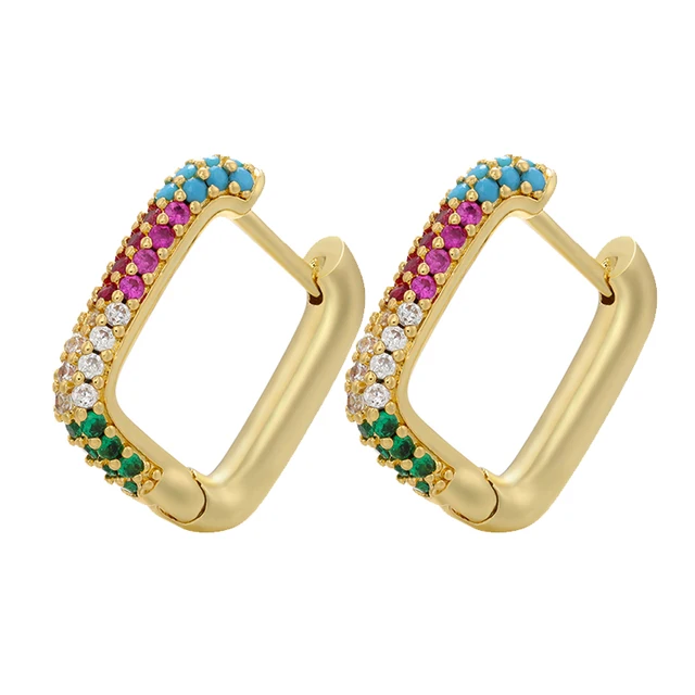 ZHUKOU NEW Hoop earrings gold/silver color small hoop earrings crystal women rainbow earrings Fashion jewelry wholesale VE144 gold mix