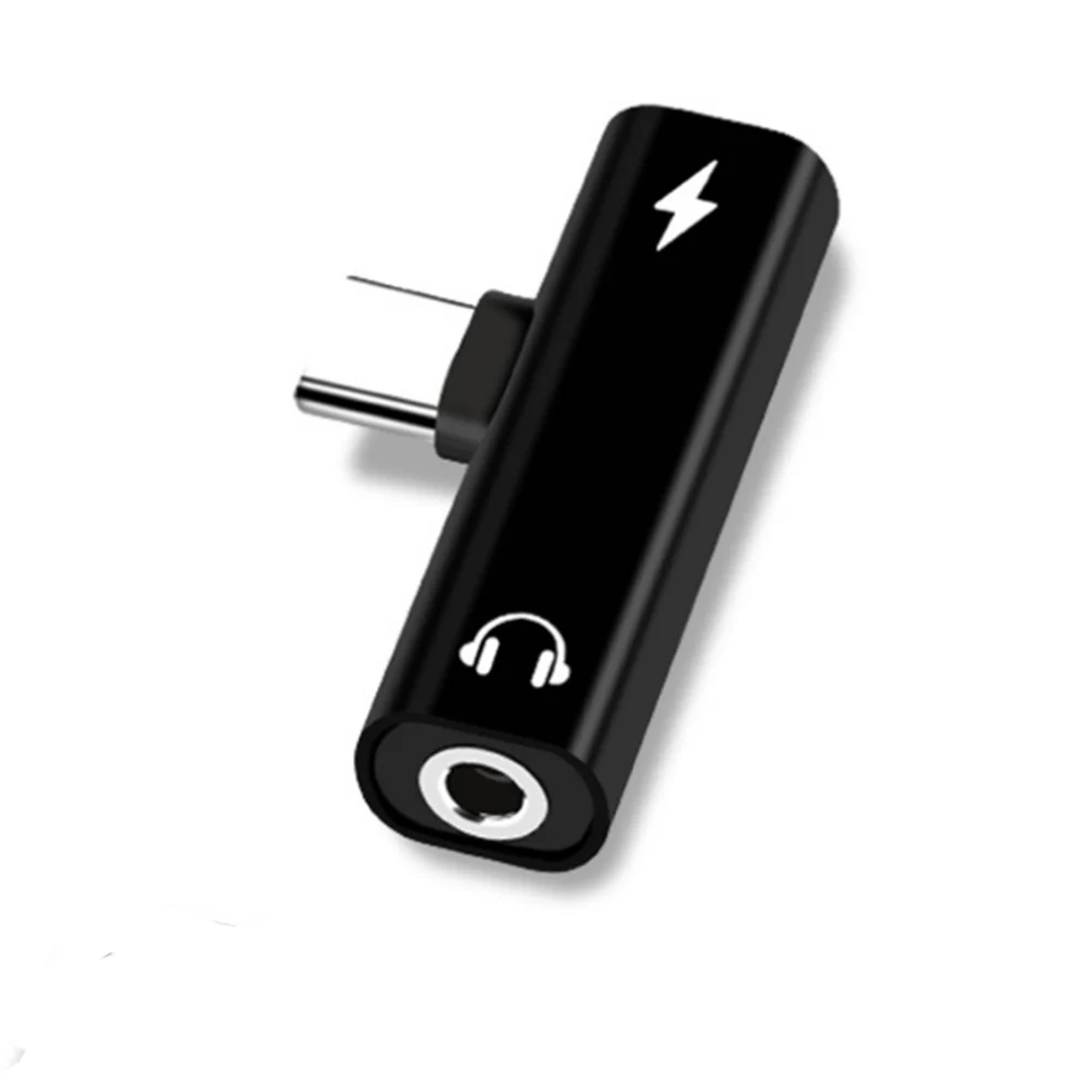 Черный 2 в 1 type C до 3,5 мм разъем для наушников зарядный конвертер usb type-C аудио адаптер для телефонов Xiaomi 6 huawei P10 mate 20 type C - Цвет: Черный