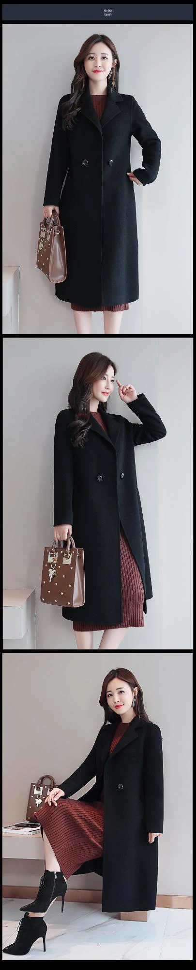 Wool Coat Women Winter Korean Style Black Long Blend Trench Windbreaker Clothes Plus Size 3XL