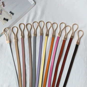 

Women leather belt new arrival fashion 2020 luxury brand designer metal buckle colorful thin pink black brown belts 100cm