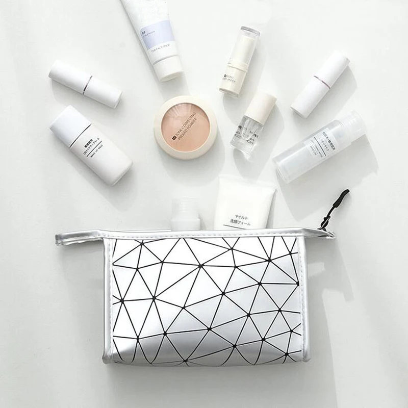 

Simple Diamond Makeup Bag Cosmetic Portable Beauty Wash Organizer PU Fashion Zipper Waterproof Box Travel Women Girl Storage
