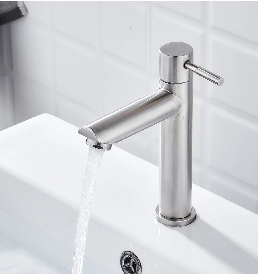 Touch Basin Faucet Senducs SUS304 Stainless Steel Bathroom Basin Mixer Tap Single Cold Basin Sink Faucet Touch Bathroom Faucets