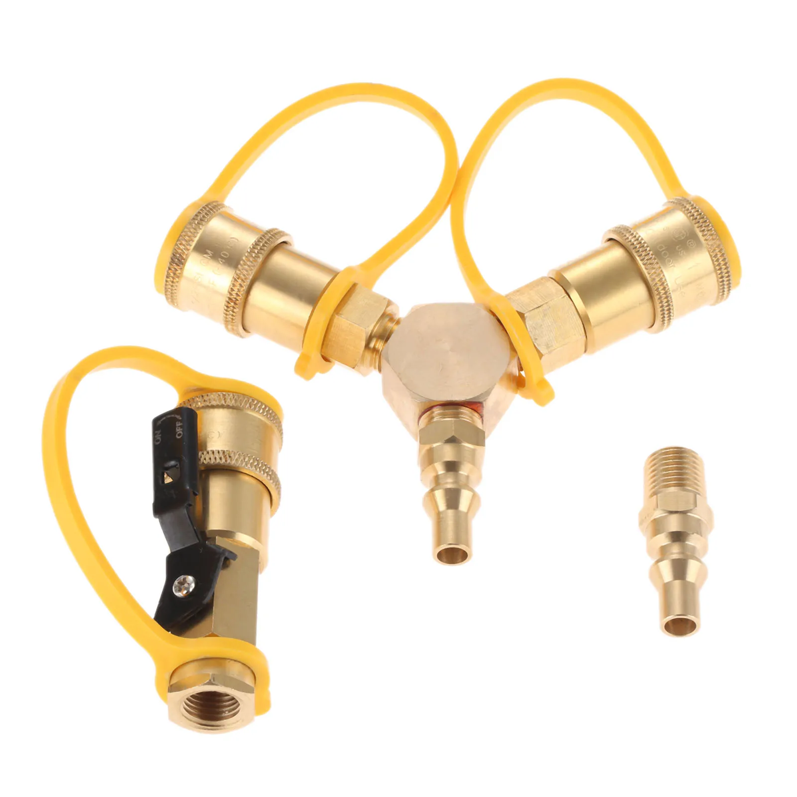 

1/4inch RV Propane Quick Connect Y Splitter Adapter With Shutoff Valve & Full Flow Male Plug Brass