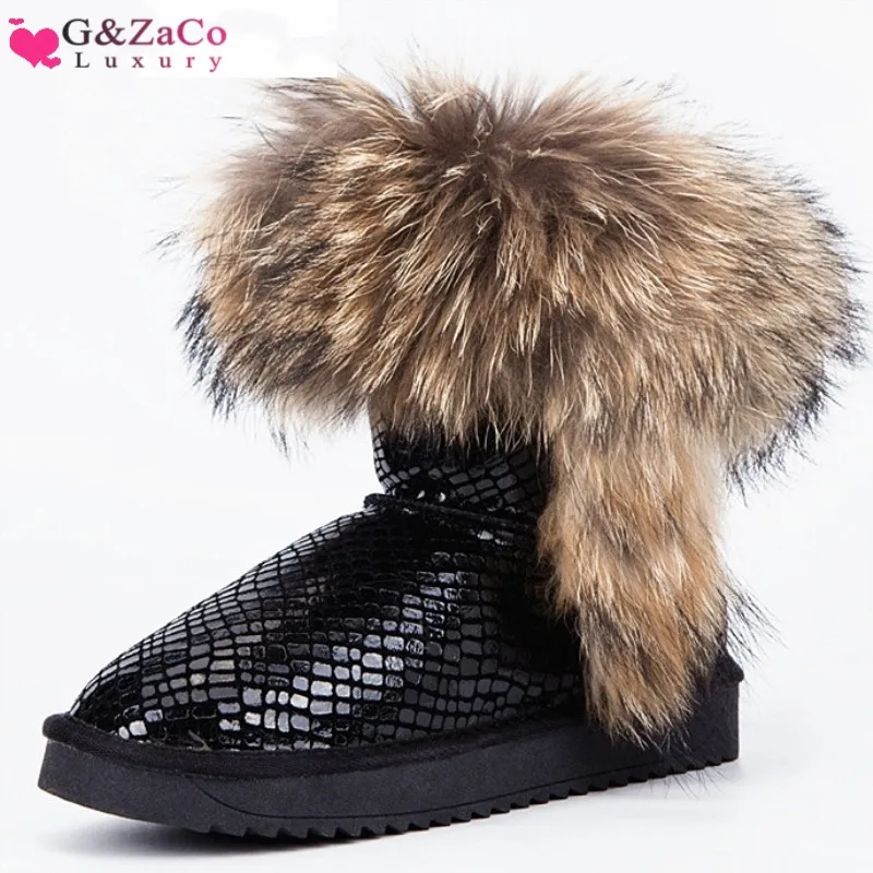 Женские зимние ботинки из натуральной лисьей кожи G & Zaco черные кожаные