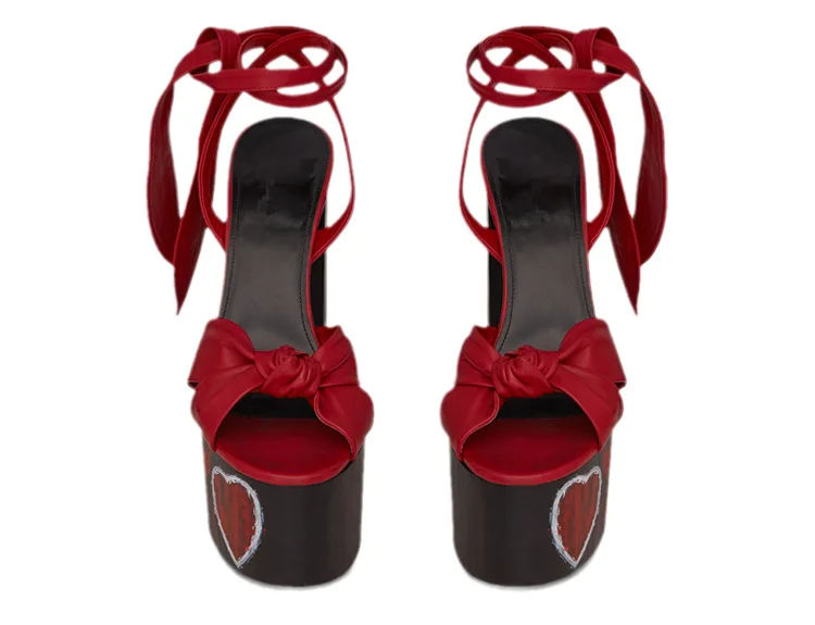 Women Chunky High Heels Lace-up Sandals Sexy Platform Round Toe Evening Party Shoe Ankle Strap Ball Summer Lady Sandals 1-D-SL-4
