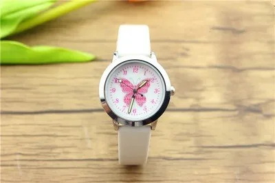 1 шт. новые модные брендовые Детские часы Детские кварцевые часы студенческие девушки милые красочные циферблат с бабочкой водонепроницаемые часы - Цвет: white