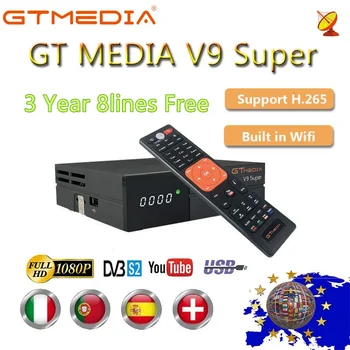 

GTmedia V9 Super 1080P Full HD DVB--t2/ S2 H.265 PowerVu Biss Key 3 Years Cccam Europa Cline Spain Satellite TV Receiver