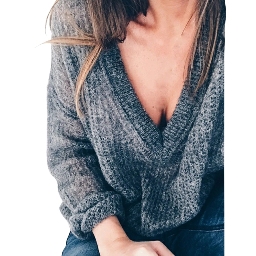 Женская модная вязаная одежда с длинными рукавами женская сексуальная глубоким