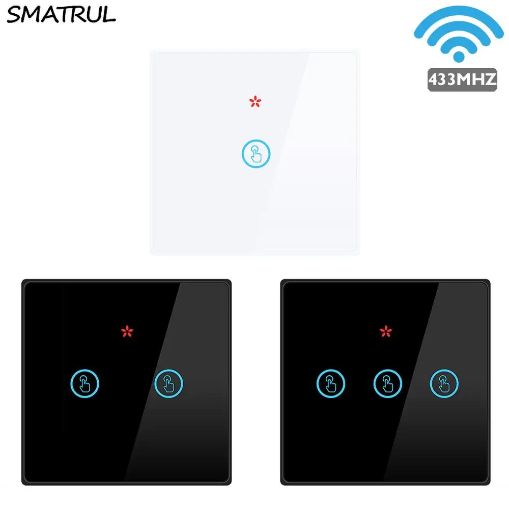 SMATRUL 1/2/3Gang Smart Home Wireless Touch Switch Light Appliance RF 433Mhz Remote Control
