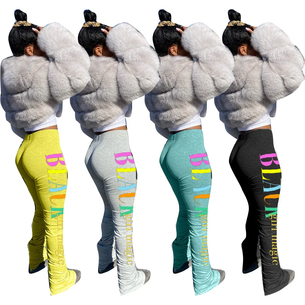 Colorful Letters Stacked Sweatpants Leggings Joggers Women Summer Sweat