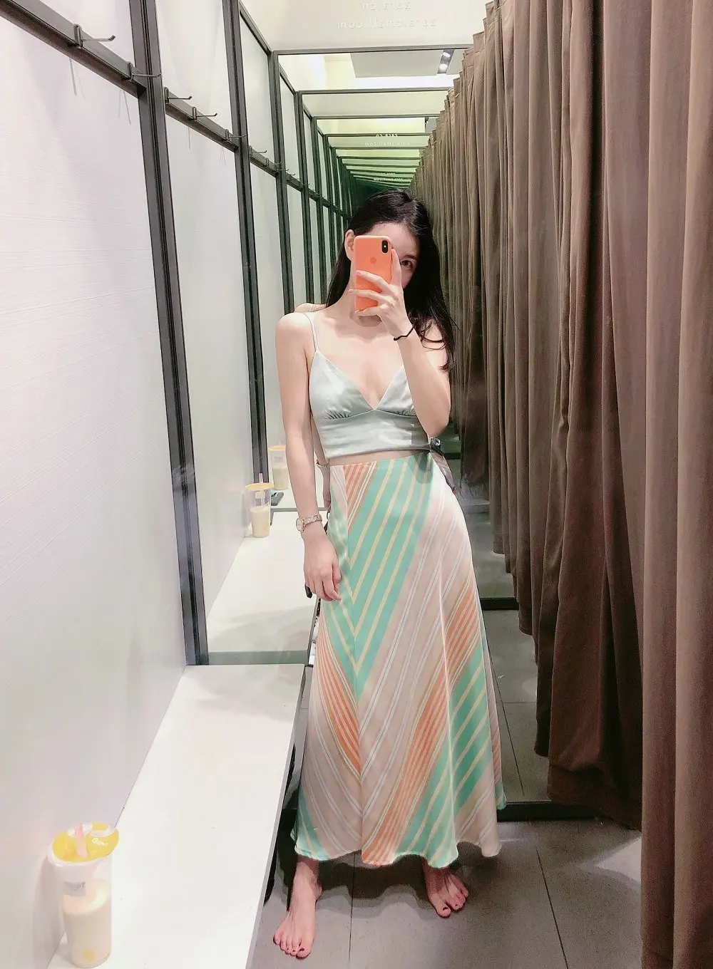 

2019 Western Style WOMEN'S Dress New Products-Style Elegant High-waisted Satin Textured Mixed Colors Striped Skirt A- Line Skirt