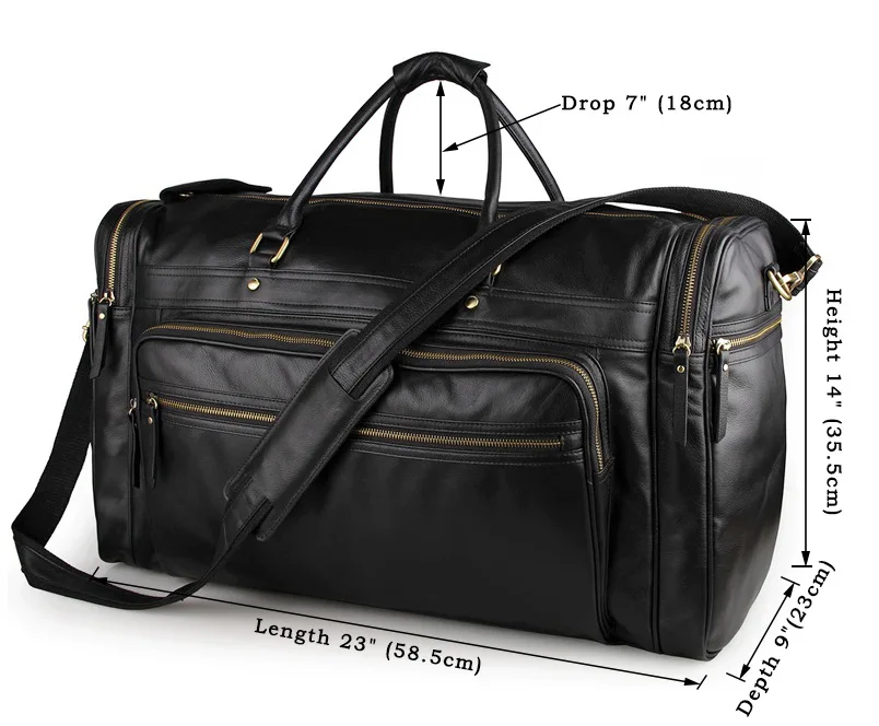 Large Capacity Men’s Black Travel Leather Duffle Bag