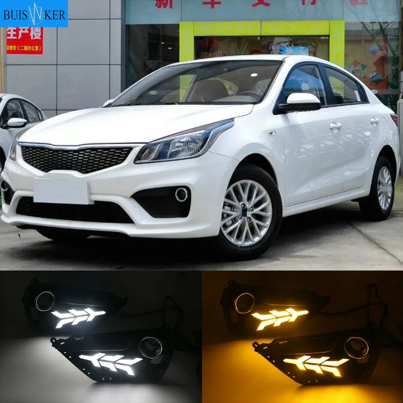 

2 шт. для KIA K2 Рио 2016-2017 светодиодный DRL светильник s дневные ходовые огни светильник Дневной светильник желтый сигнал противотуманная фара для укладки волос светильник s