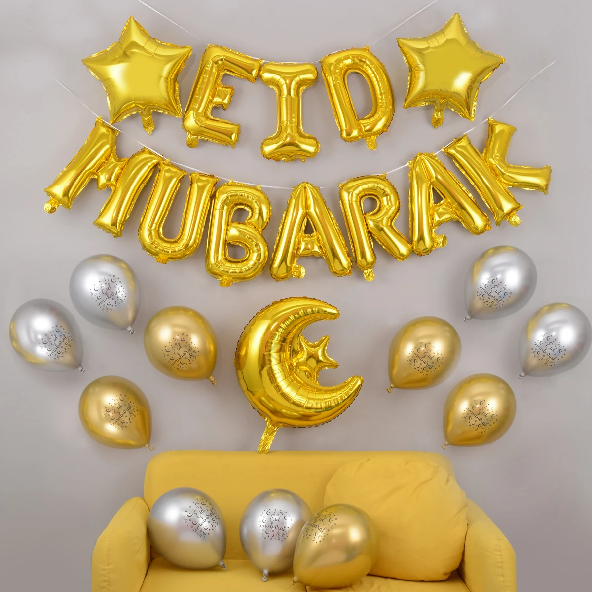 27pcs/Set Eid Mubarak Decor Balloons Ramadan Decoration Helium Latex