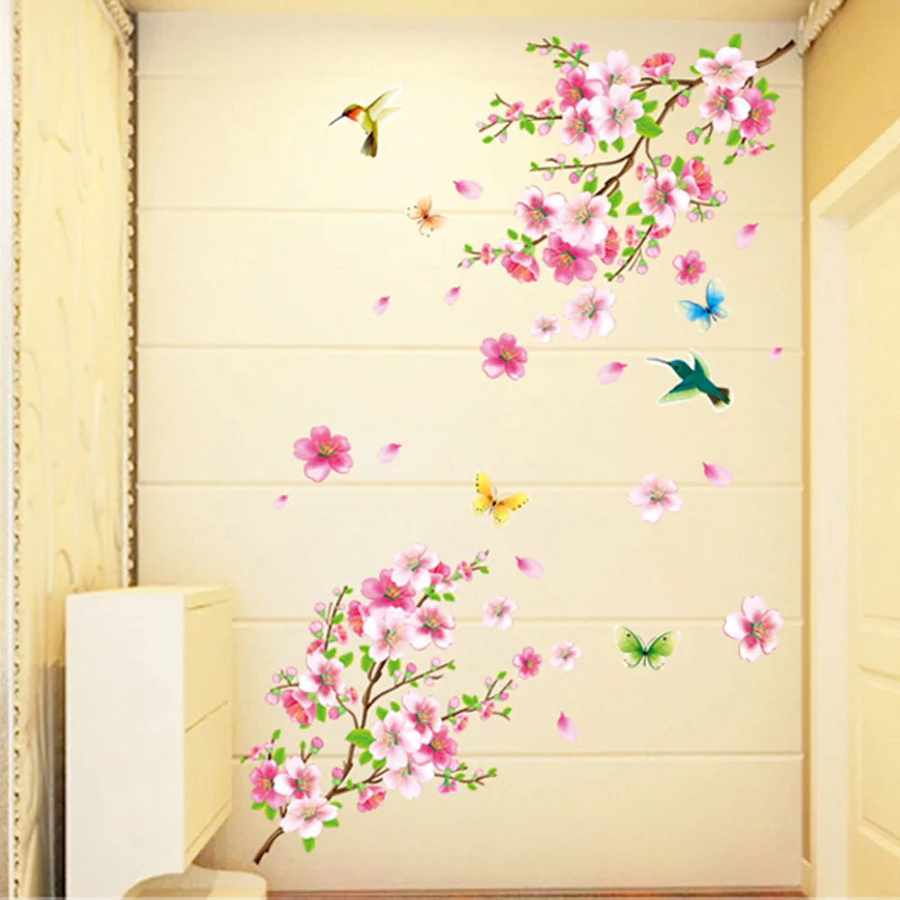 60x90cm Large Cherry Blossom Flower Tree Wall Stickers Waterproof Living Room Bedroom Decals Home Decors Murals Poster | Дом и сад